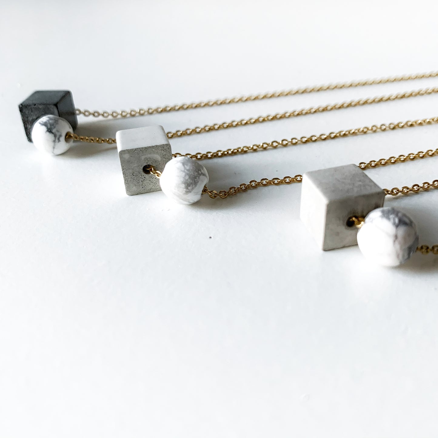 Light Grey Concrete Cube Necklace with Howlite
