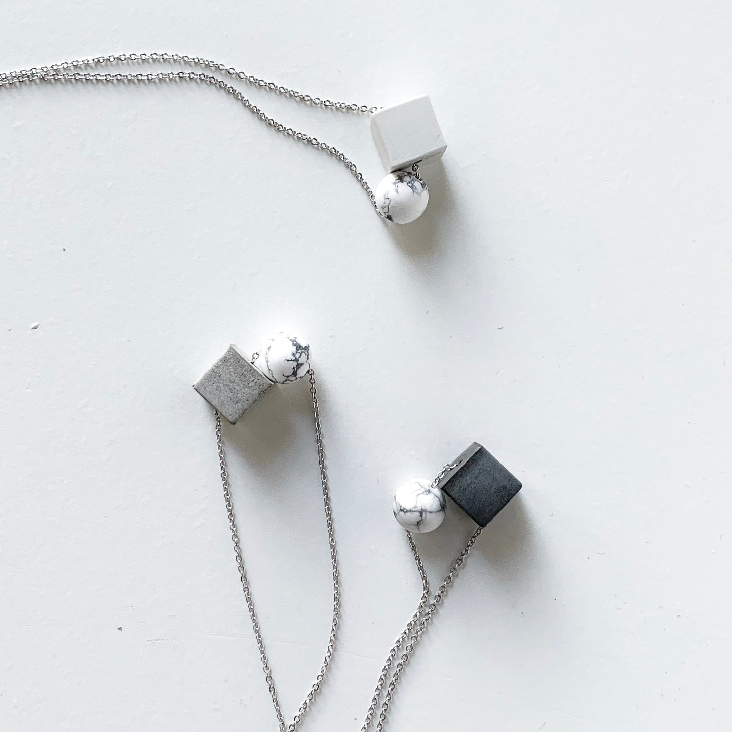 Dark Grey Concrete Cube Necklace with Howlite