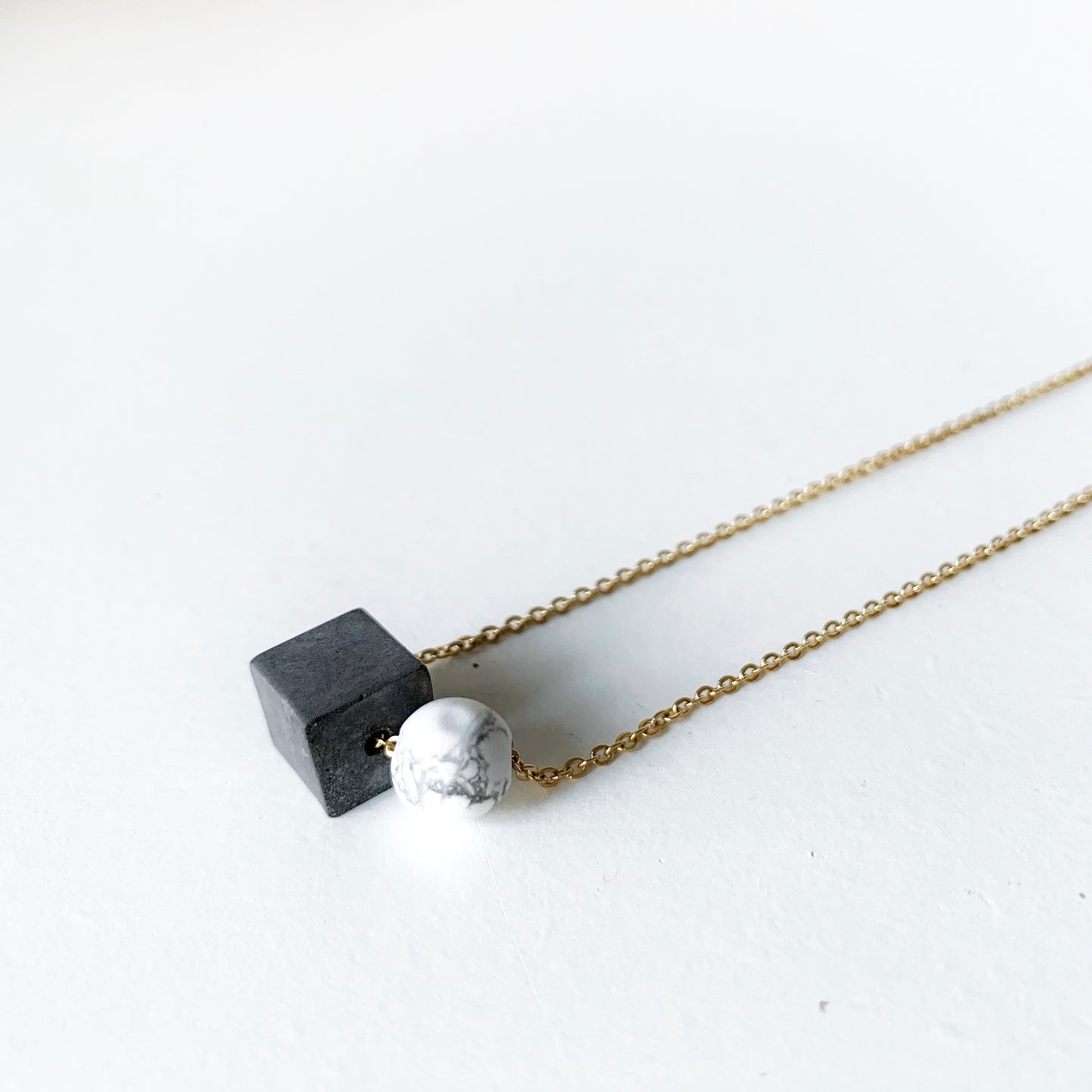 Dark Grey Concrete Cube Necklace with Howlite